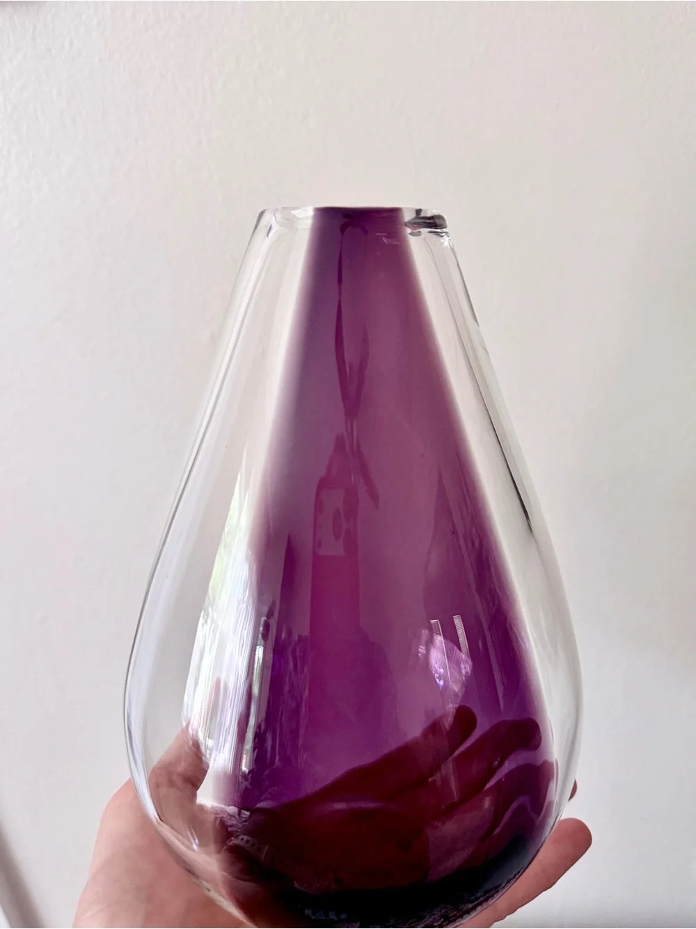 Amethyst Purple Art Glass Vase Clear Teardrop Double Wall